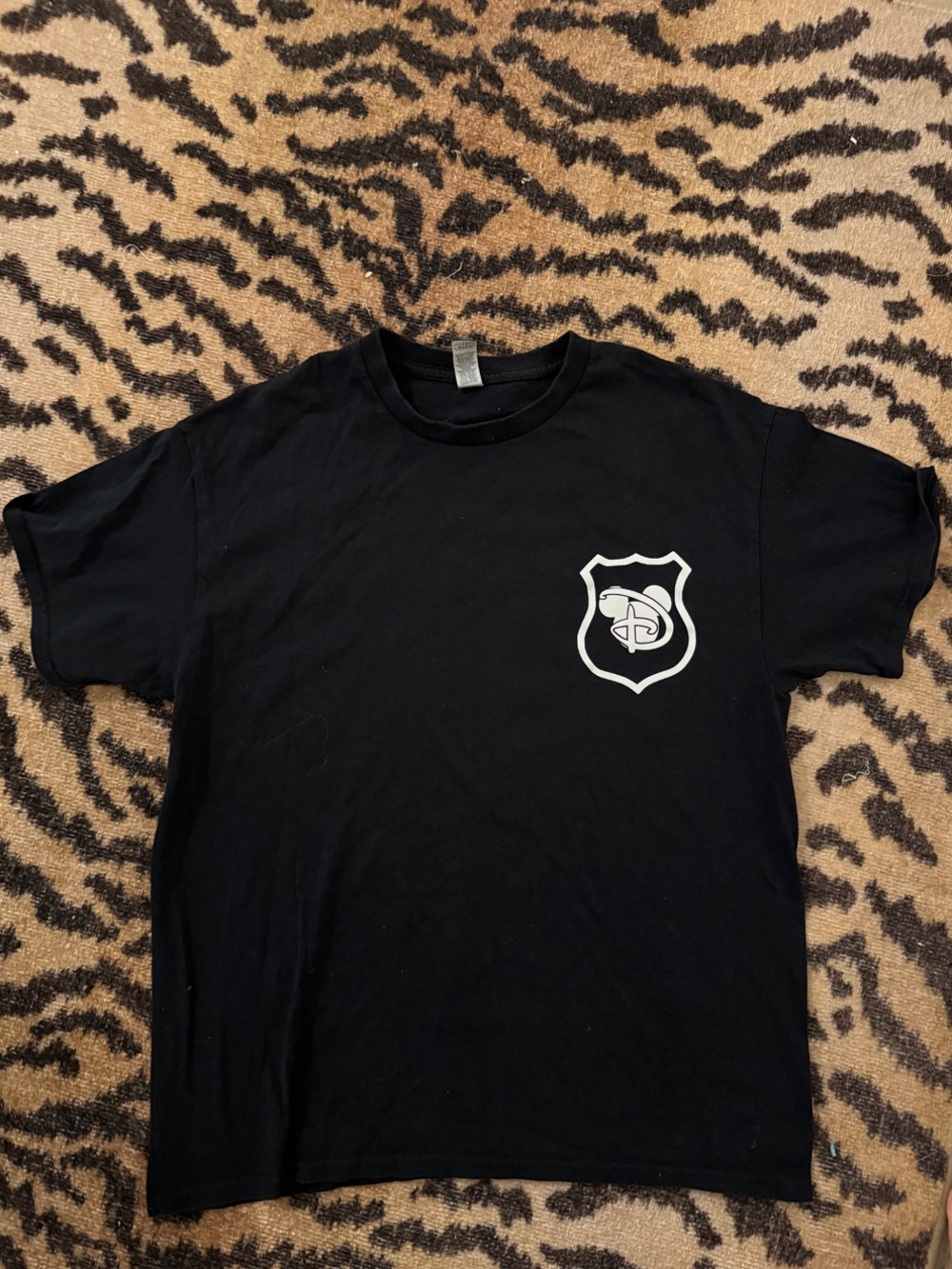 Disney Black Short Sleeve Graphic Crewneck Tee with White Shield Logo